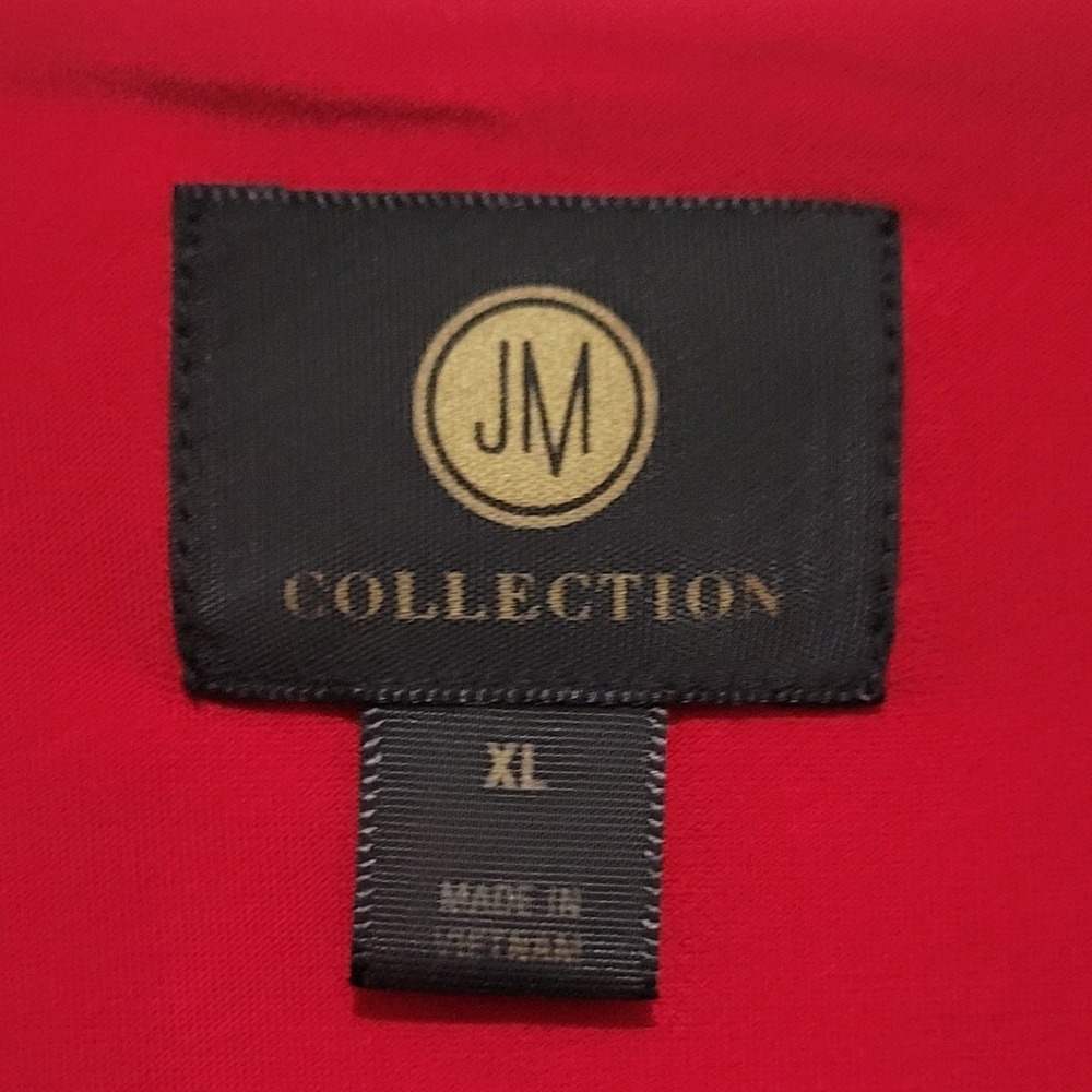 JM Collection Red Black Floral Paisley Bell Sleeve Tunic Top XL Crisscross Neck - Picture 5 of 7